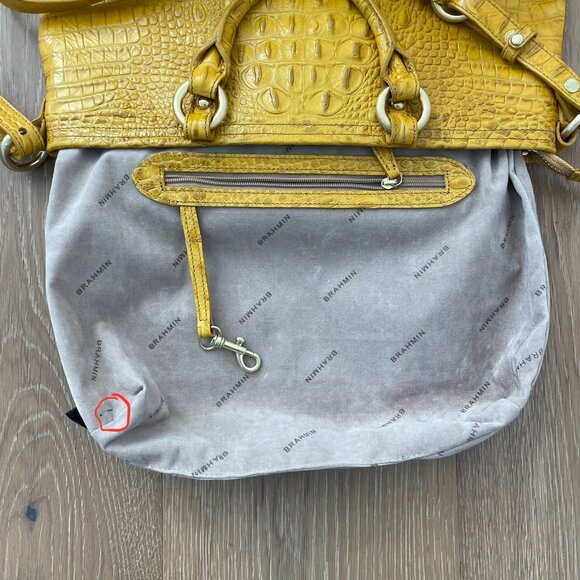 Vintage Brahmin Handbag Purse Crossbody Yellow Mini Arlo Leather Croc Gold - Picture 9 of 14